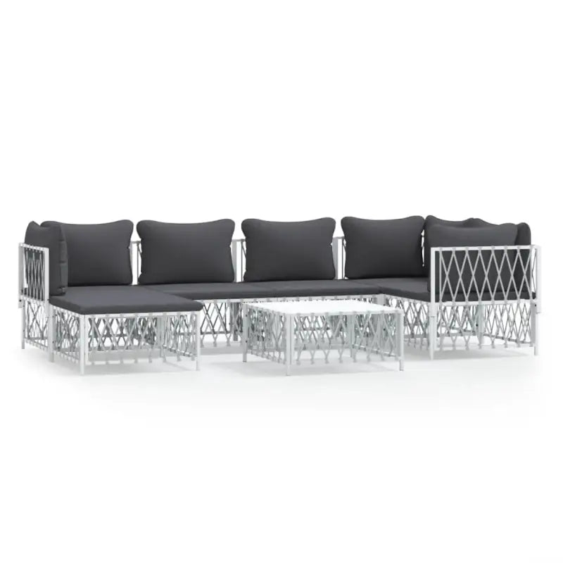Tuinset met geweven stof en gepoedercoat staal voor buitengebruik - Wit / 3x hoek + 2x midden + voetensteun + Tafel
