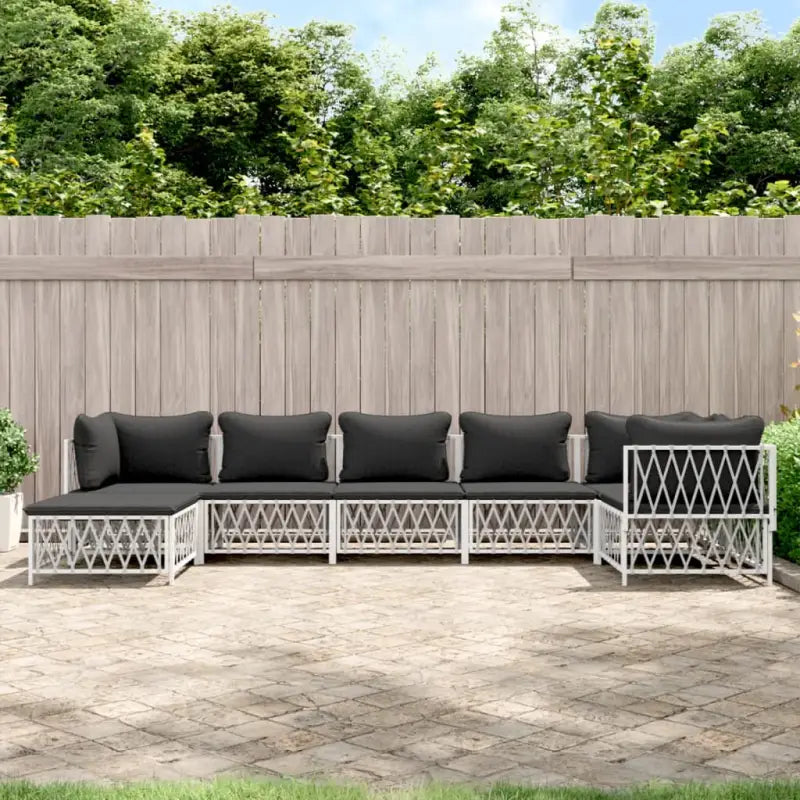 Tuinset met geweven stof en gepoedercoat staal voor buitengebruik - Wit / 3x hoek + 3x midden + voetensteun - Tuinsets