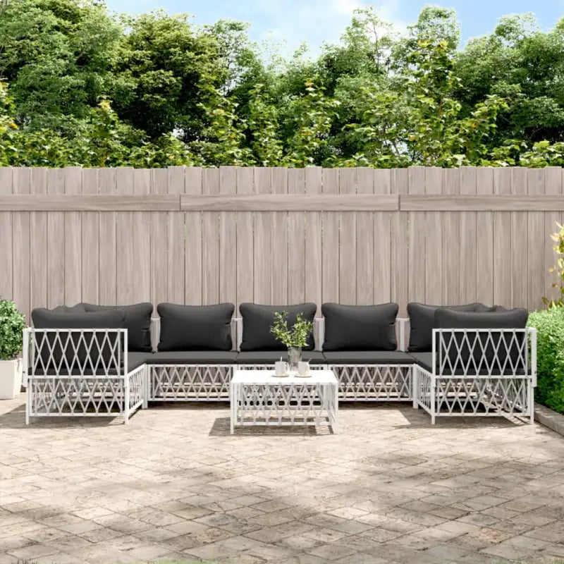 Tuinset met geweven stof en gepoedercoat staal voor buitengebruik - Wit / 4x hoek + 3x midden + Tafel - Tuinsets
