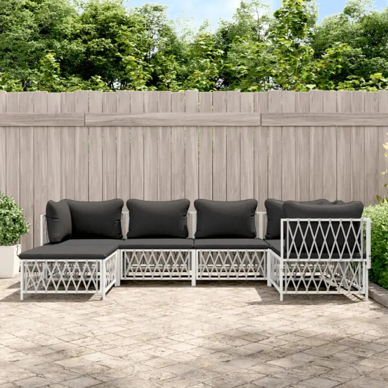 Tuinset met geweven stof en gepoedercoat staal voor buitengebruik - Wit / 3x hoek + 2x midden + voetensteun - Tuinsets