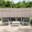 Tuinset met geweven stof en gepoedercoat staal voor buitengebruik - Wit / 4x hoek + 2x midden + Tafel - Tuinsets