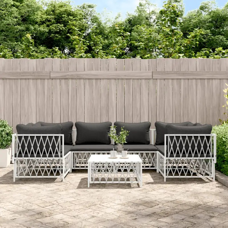 Tuinset met geweven stof en gepoedercoat staal voor buitengebruik - Wit / 4x hoek + 2x midden + Tafel - Tuinsets