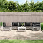 Tuinset met geweven stof en wit materiaal met gepoedercoat staal - Wit / 3x hoek + 3x midden + Tafel - Tuinsets