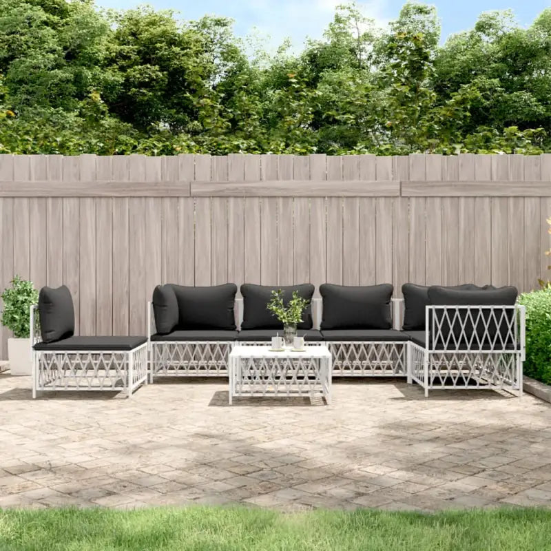 Tuinset met geweven stof en wit materiaal met gepoedercoat staal - Wit / 3x hoek + 3x midden + Tafel - Tuinsets
