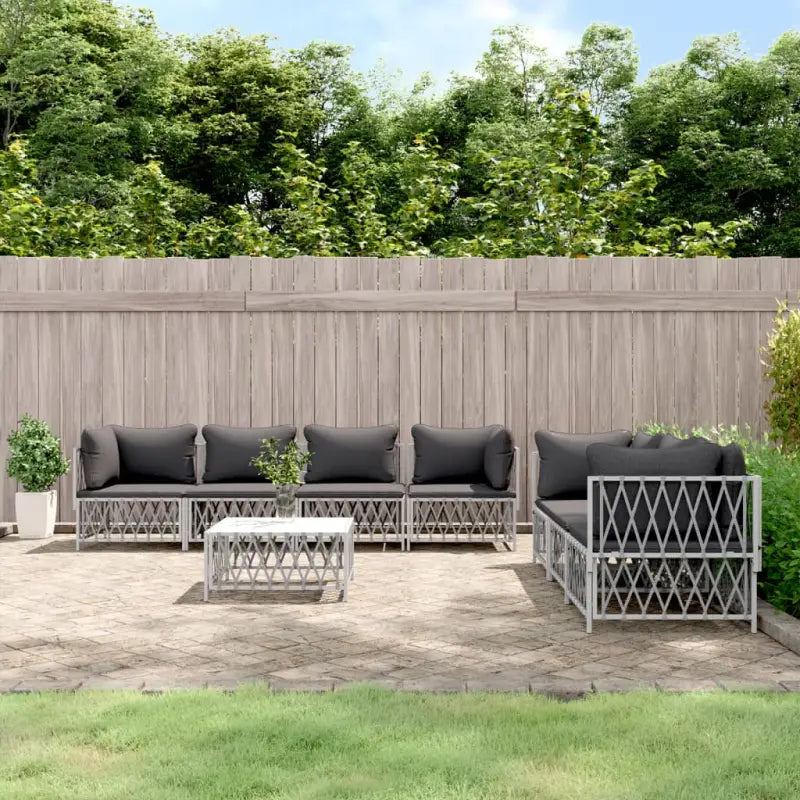 Tuinset met geweven stof wit materiaal en gepoedercoat staal - Wit / 4x hoek + 3x midden + Tafel - Tuinsets