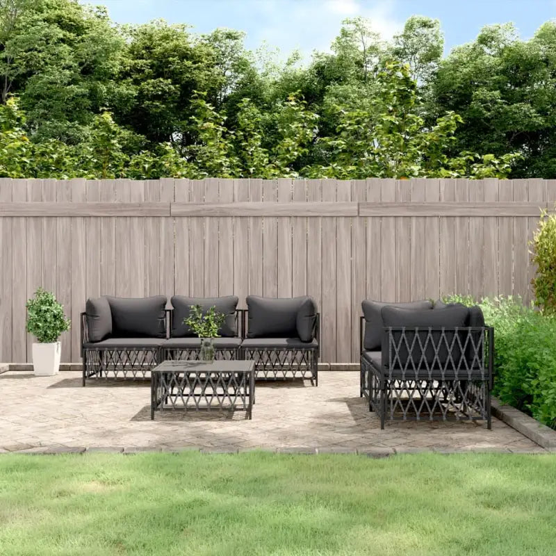 Tuinset met geweven stof wit materiaal en gepoedercoat staal - Antraciet / 4x hoek + midden + Tafel - Tuinsets