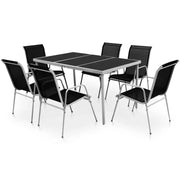 Tuinset met glazen tafel en textileen stoelen met gepoedercoat stalen frame - 150 x 90 x 74 cm - Tuinsets