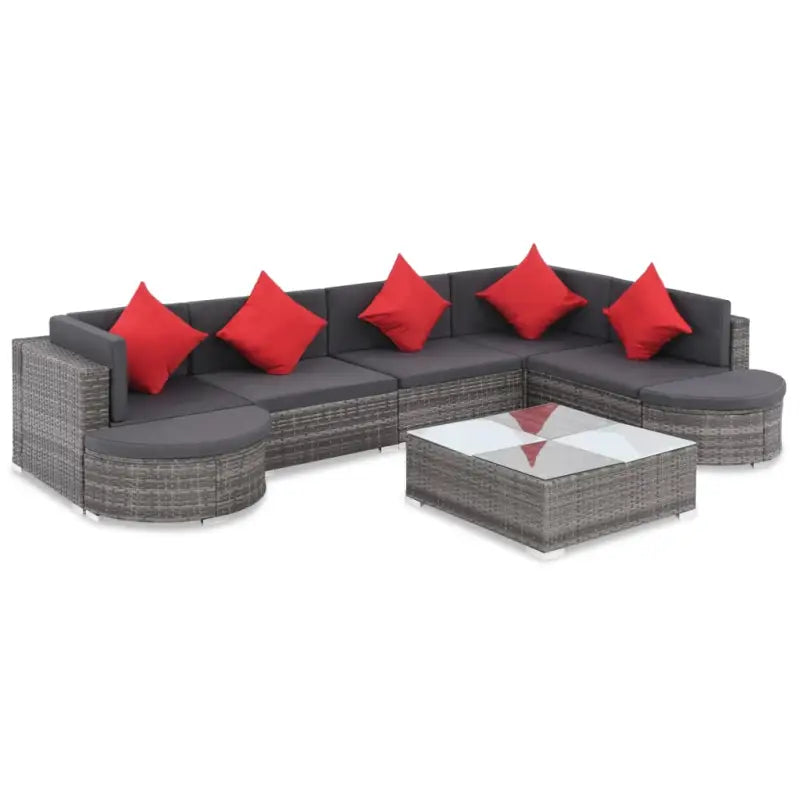 Tuinset met glazen tafelblad en halfronde kruk voor comfortabel buitenplezier - Grijs - Tuinsets