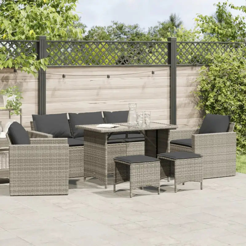 Tuinset met Grijs Materiaal en Gepoedercoat Staal Afmetingen - Lichtgrijs / Glas - Tuinsets