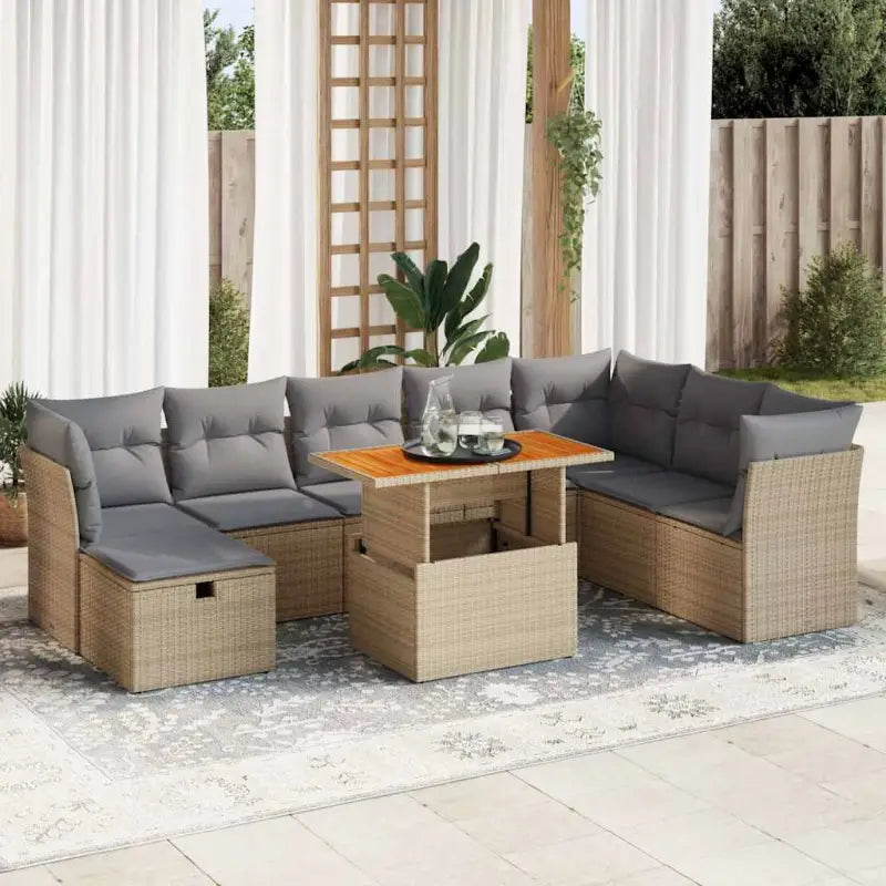 Tuinset met grijs materiaal en gepoedercoat staal Afmetingen - Beige en grijs / met opbergruimte - Tuinsets