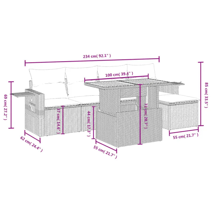 Tuinset met grijs materiaal en gepoedercoat staal afmetingen - Tuinsets