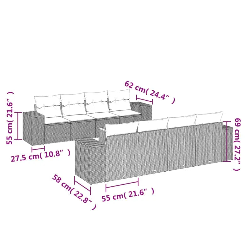 Tuinset met grijs materiaal en gepoedercoat staal afmetingen - Grijs - Tuinsets