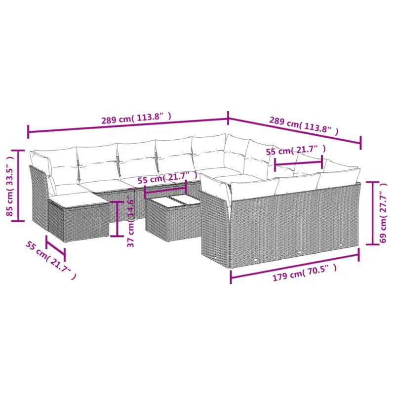 Tuinset met grijs materiaal en gepoedercoat staal afmetingen - Tuinsets