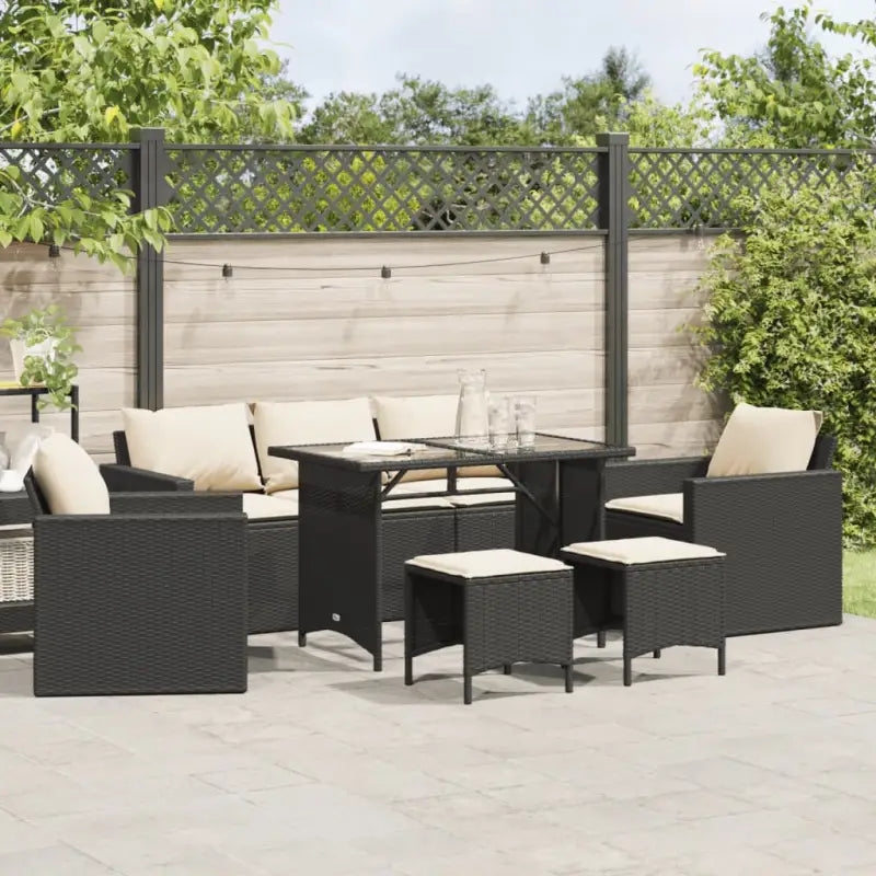 Tuinset met Grijs Materiaal en Gepoedercoat Staal Afmetingen - Zwart en crème / Glas - Tuinsets