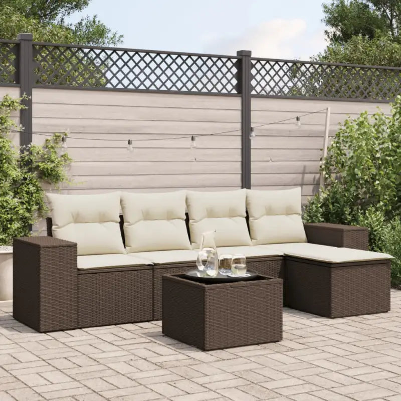 Tuinset met grijs materiaal en gepoedercoat staal voor buitengebruik - Bruin en crème / Met tafel - Tuinsets