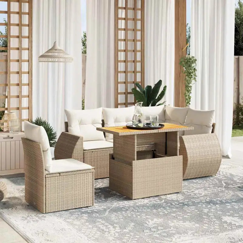 Tuinset met grijs materiaal en gepoedercoat staal voor buitengebruik - beige en crèmekleurig / Tafel + 3x hoek + 2x