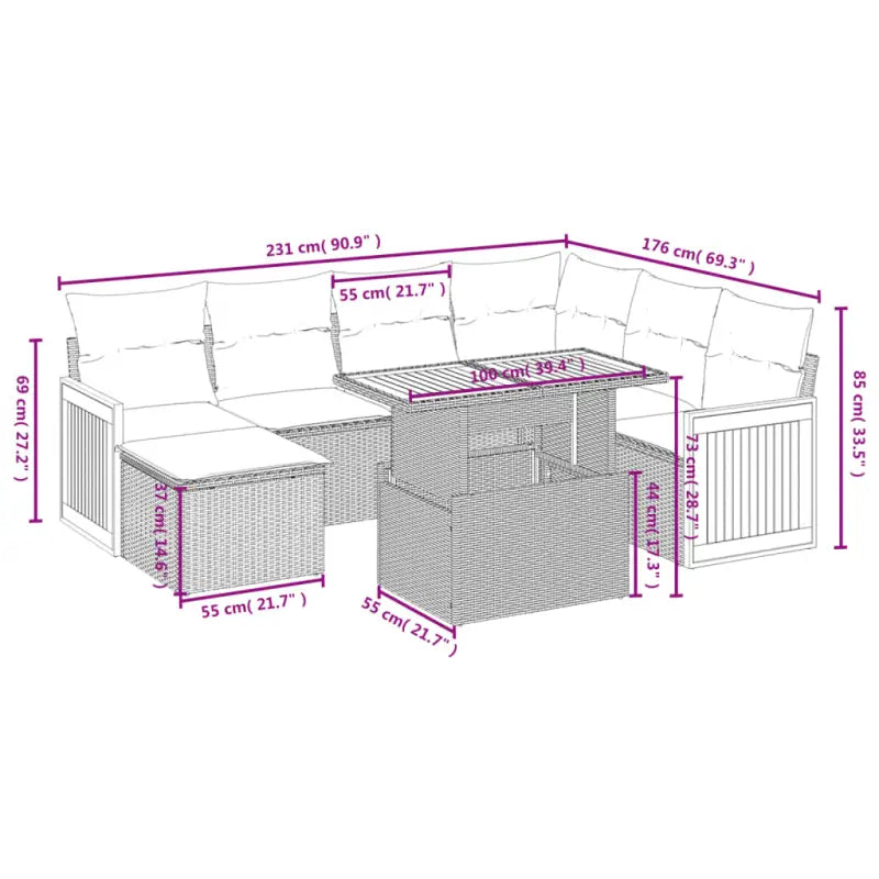 Tuinset met grijs materiaal en gepoedercoat staal voor gezellige buitenruimte - Tuinsets