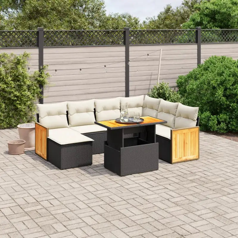 Tuinset met grijs materiaal en gepoedercoat staal voor gezellige buitenruimte - Zwart en crème - Tuinsets