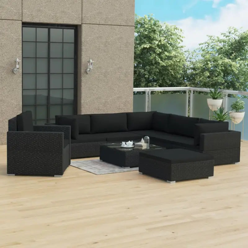 Tuinset met levering bevat stijlvolle rattan loungeset voor het hele jaar - Zwart - Tuinsets