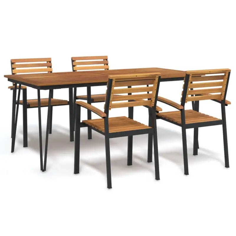 Tuinset met massief acaciahout en metalen poten voor buitengebruik - 160 cm tafellengte - Tuinsets