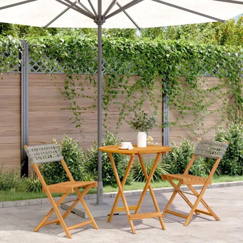 Tuinset met massief acaciahout en poly rattan voor in de tuin - Grijs / 70 x 75 cm - Tuinsets