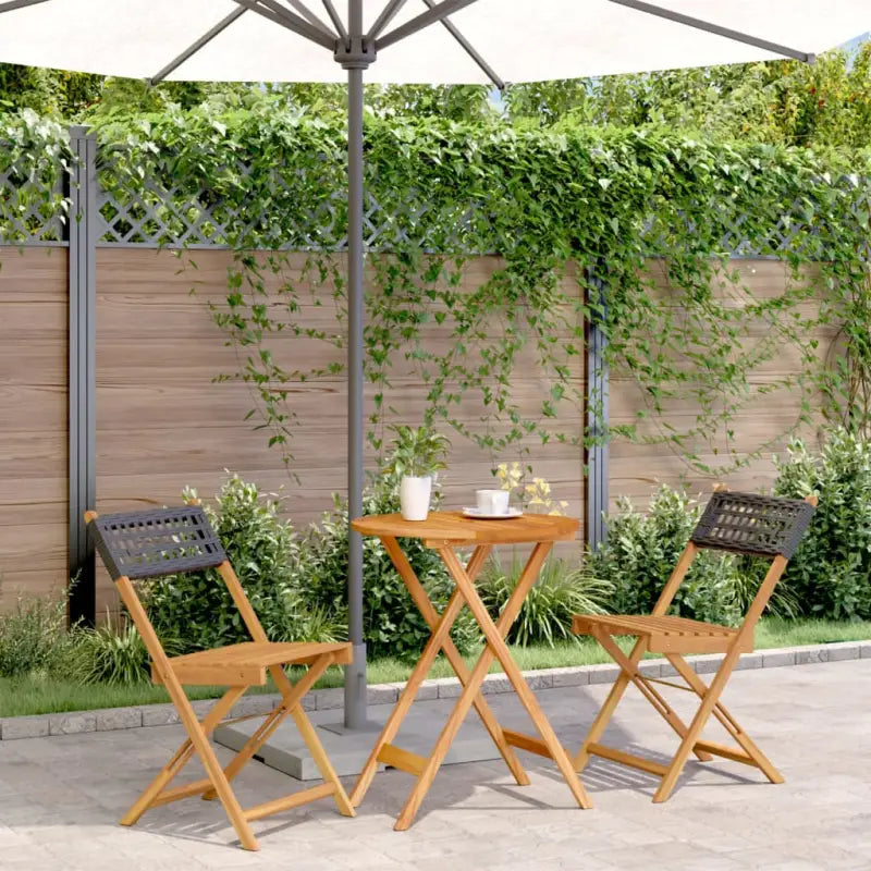 Tuinset met massief acaciahout en poly rattan voor in de tuin - Zwart / 60 x 75 cm - Tuinsets
