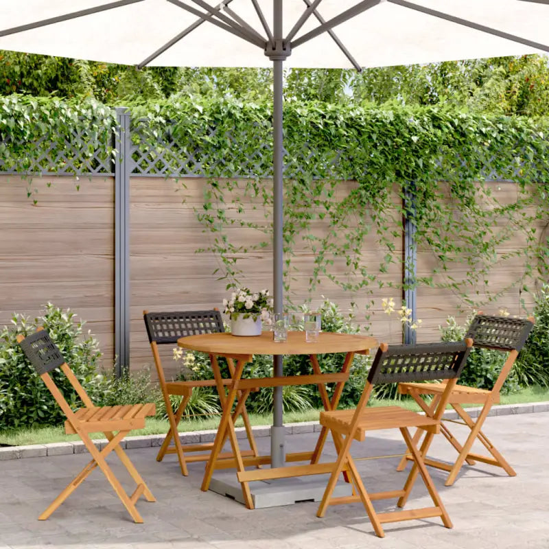 Tuinset met massief acaciahout en poly rattan voor in de tuin - Zwart / 90 x 75 cm - Tuinsets