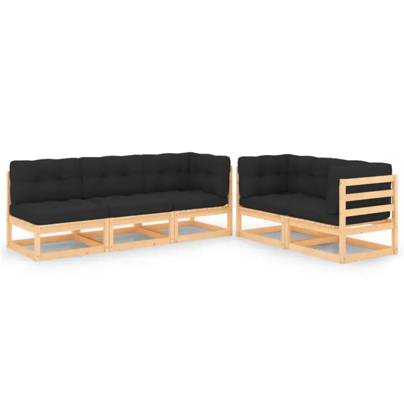 Tuinset met massief grenenhout en comfortabele rug- en zijkussens - Naturel en antraciet / Ja - Tuinsets
