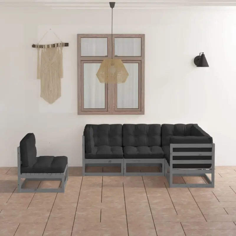 Tuinset met massief grenenhout en comfortabele rug- en zijkussens - Grijs / Ja - Tuinsets