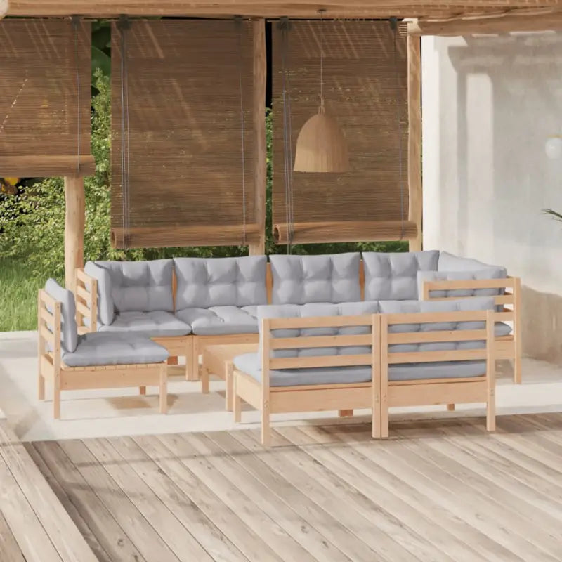 Tuinset met massief grenenhout en voetenbank tafel for optimaal comfort - Bruin en grijs - Tuinsets