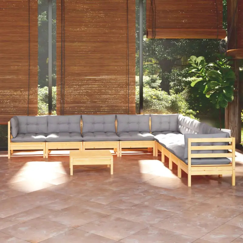 Tuinset met massief grenenhout en voetenbank tafel voor comfortabel buitenleven - Bruin en grijs - Tuinsets