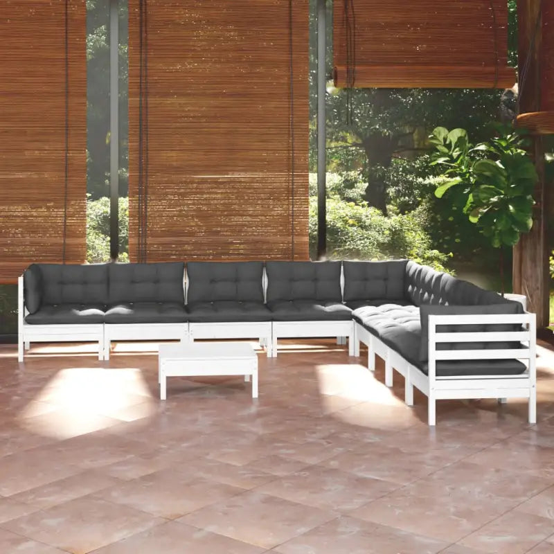 Tuinset met massief grenenhout en voetenbank tafel voor comfortabel buitenleven - Wit - Tuinsets