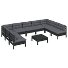 Tuinset met massief grenenhout en voetenbank tafel voor ontspanning - Zwart - Tuinsets