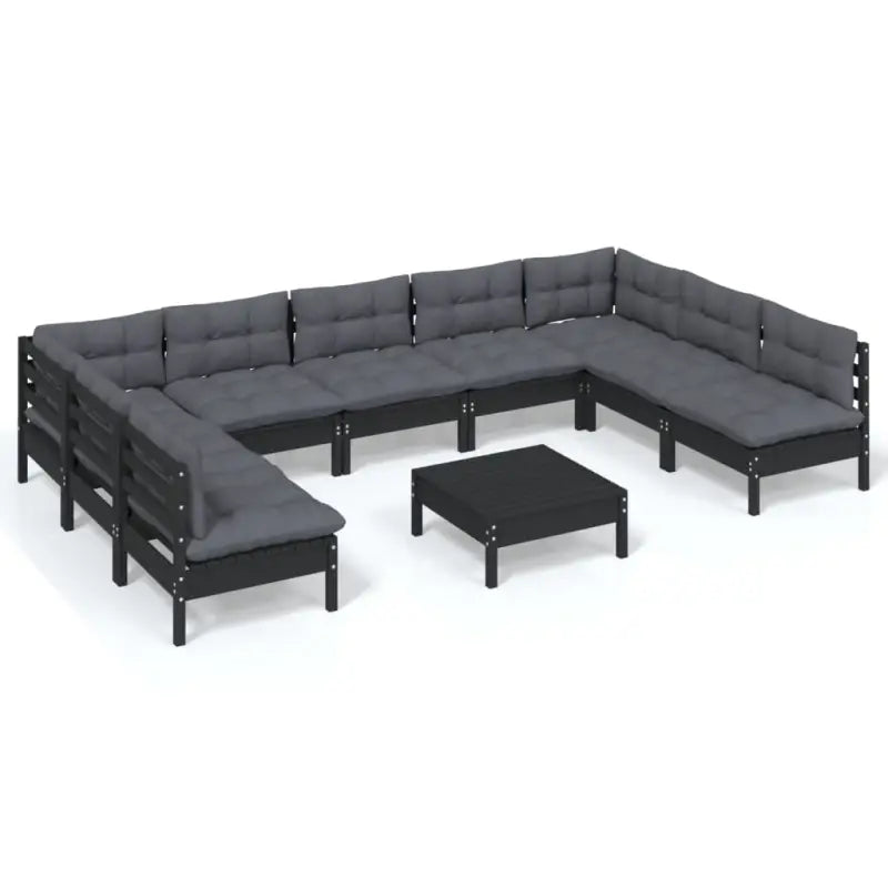 Tuinset met massief grenenhout en voetenbank tafel voor ontspanning - Zwart - Tuinsets