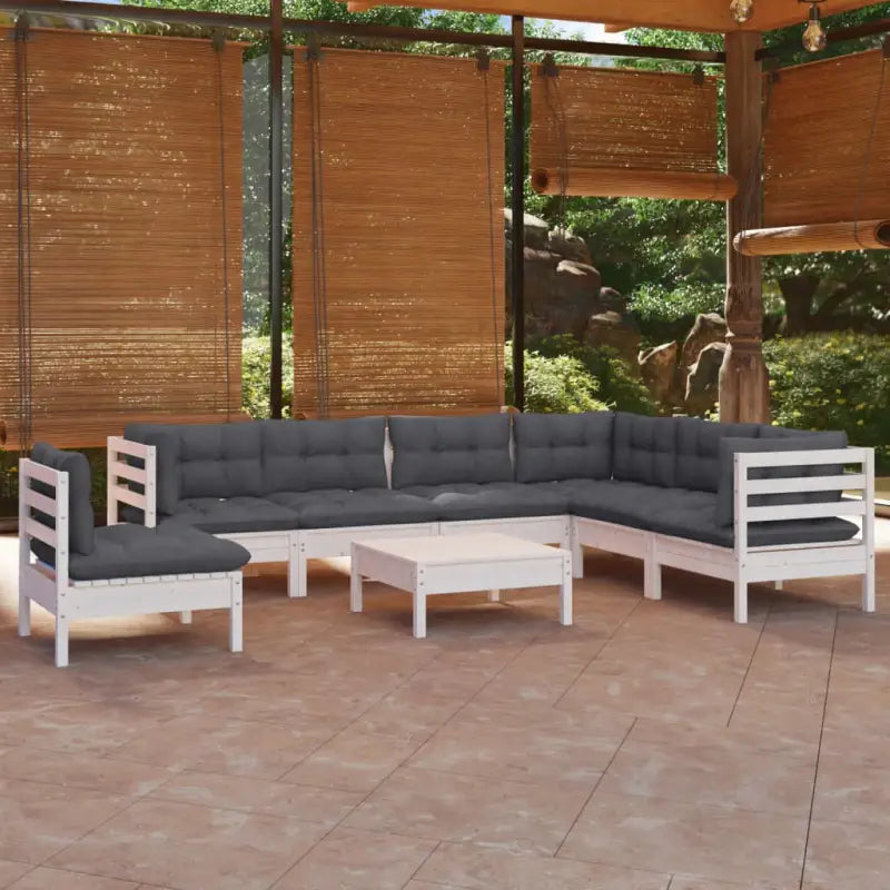 Tuinset met massief grenenhout en voetenbank tafel voor ontspanning - Wit - Tuinsets