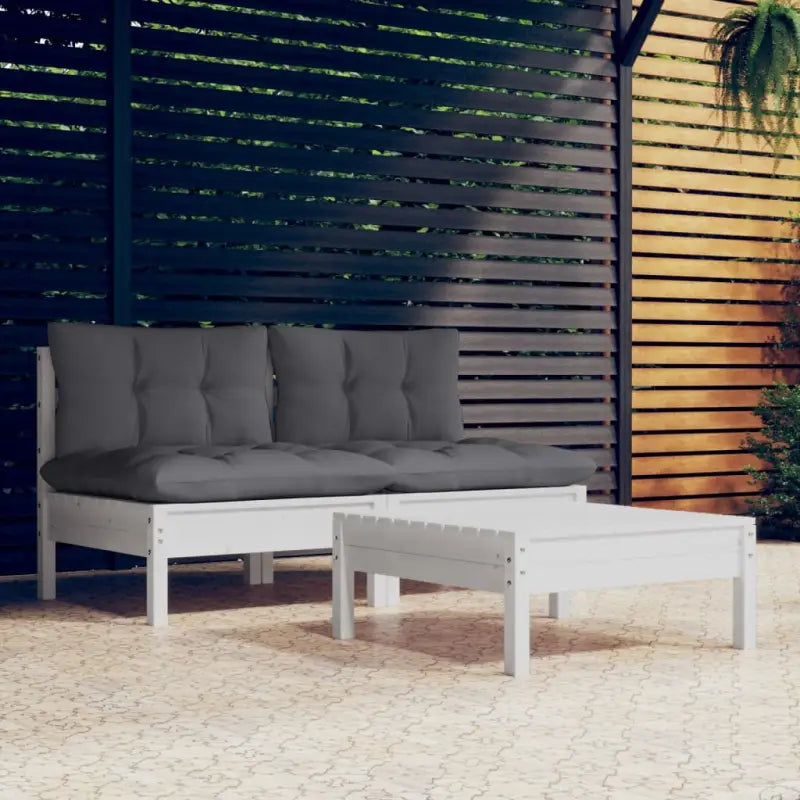 Tuinset met massief grenenhout en voetenbank tafel voor ontspanning - Wit - Tuinsets