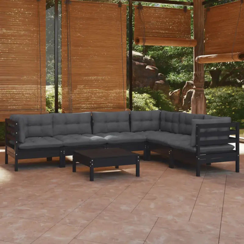 Tuinset met massief grenenhout en voetenbank tafel voor ontspanning - Zwart - Tuinsets