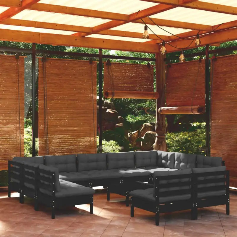 Tuinset met massief grenenhout en voetenbank tafel voor ontspanning - Zwart - Tuinsets