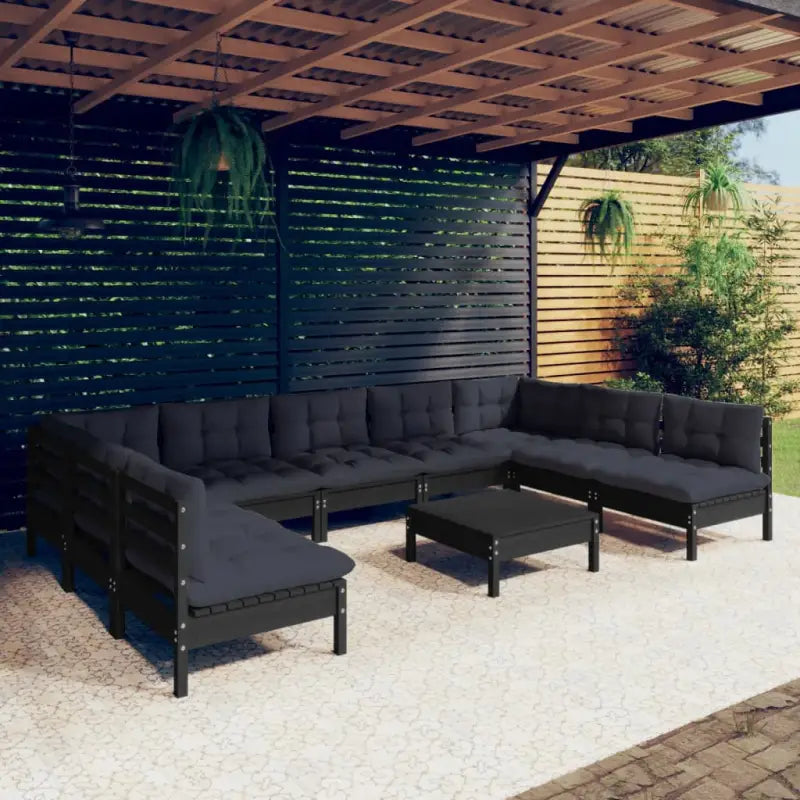 Tuinset met massief grenenhout en voetenbank tafel voor ontspanning - Zwart - Tuinsets