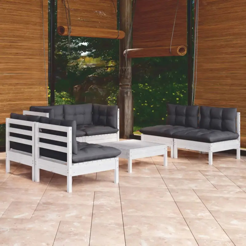 Tuinset met massief grenenhout en voetenbank tafel voor ontspanning - Wit - Tuinsets