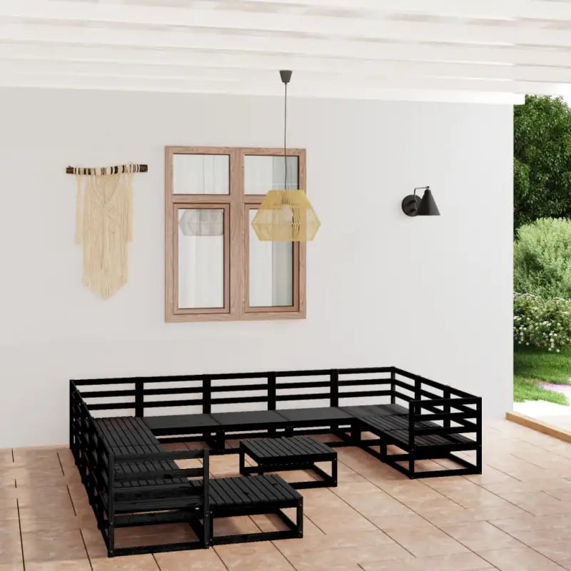 Tuinset met massief grenenhout inclusief tafel en voetenbank - Zwart / Nee - Tuinsets