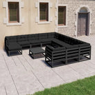 Tuinset met massief grenenhout inclusief tafel en voetenbank - Zwart / Ja - Tuinsets