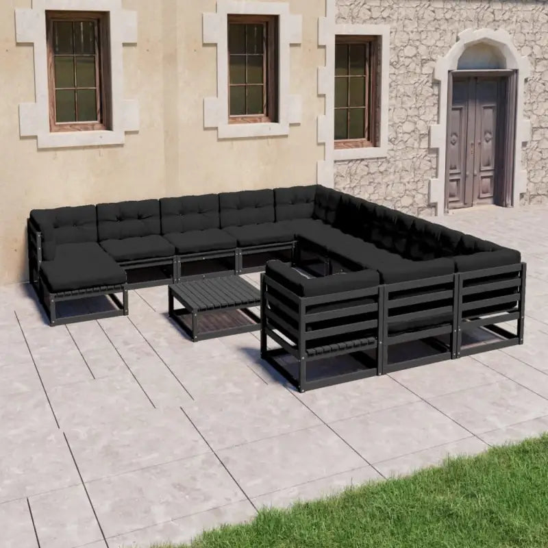 Tuinset met massief grenenhout inclusief tafel en voetenbank - Zwart / Ja - Tuinsets