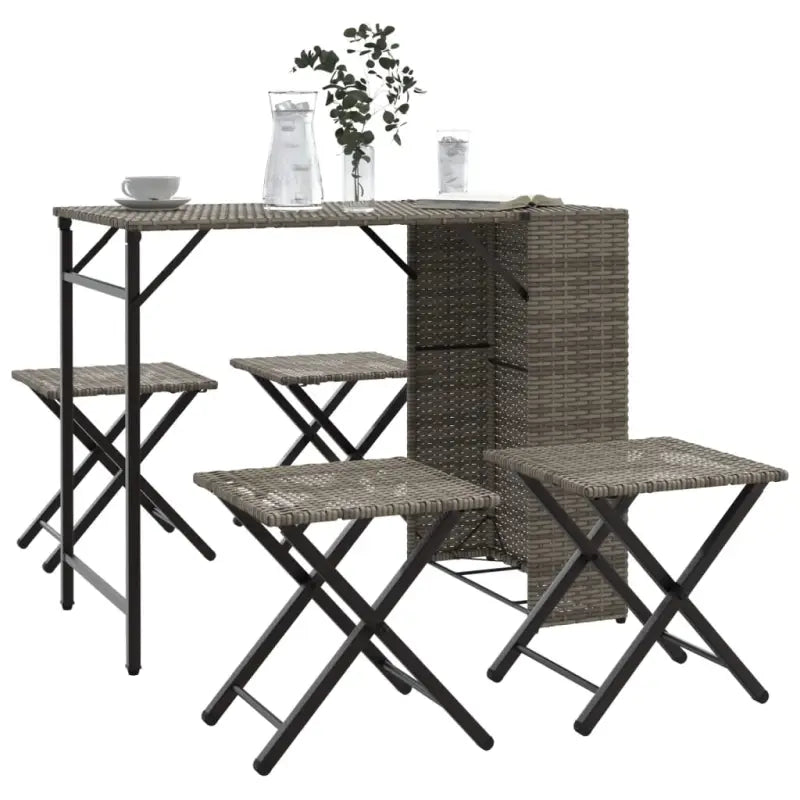Tuinset met poly rattan en afmetingen tafel en kruk voor buitengebruik - Tuinsets