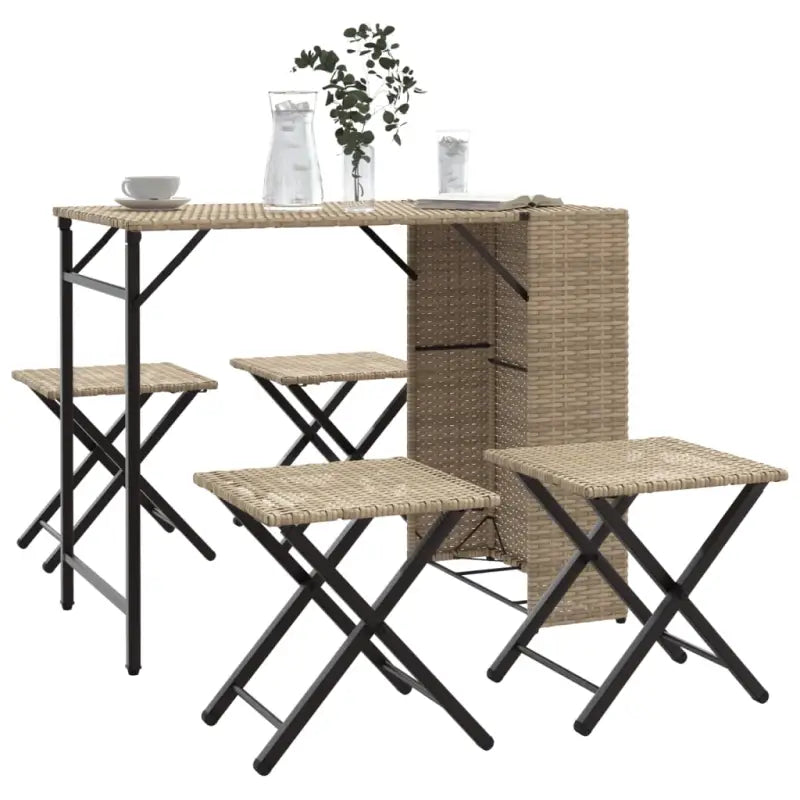Tuinset met poly rattan en afmetingen tafel en kruk voor buitengebruik - Beige - Tuinsets