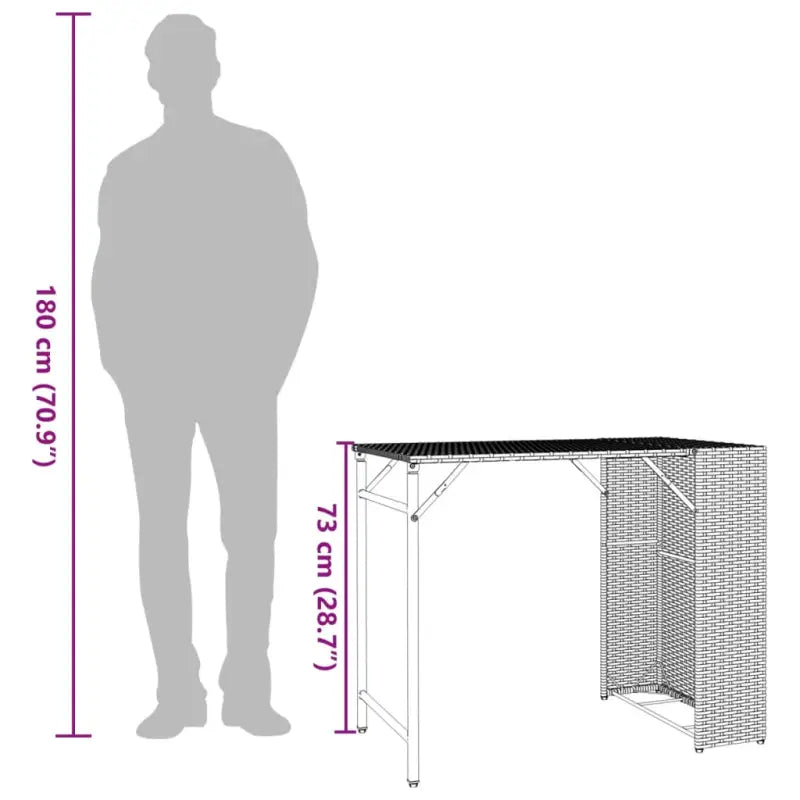 Tuinset met poly rattan en afmetingen tafel en kruk voor buitengebruik - Tuinsets