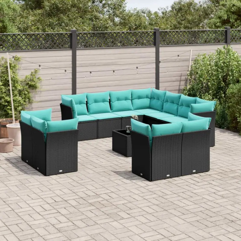 Tuinset met poly rattan en bruin materiaal voor comfortabel buiten genieten - Zwart en blauw / Met tafel - Tuinsets