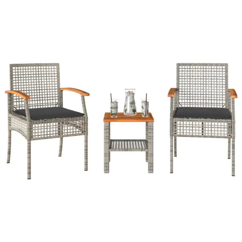 Tuinset met poly rattan en comfortabele zitervaring voor balkon of tuin - Grijs / poly rattan and acacia wood - Tuinsets