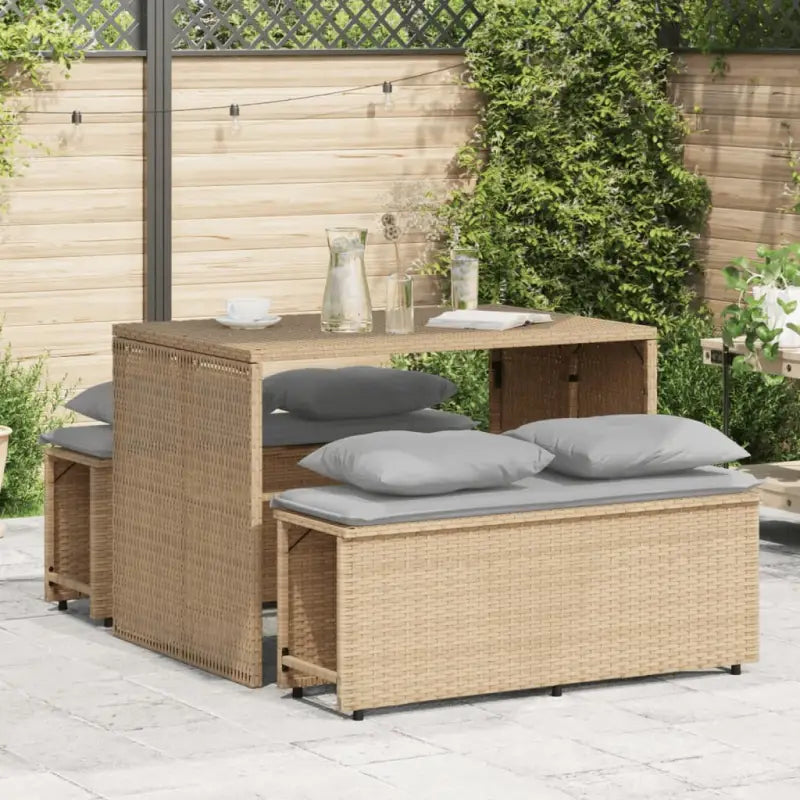 Tuinset met poly rattan en comfortabele zitervaring voor terras en tuin - Beige en grijs - Tuinsets