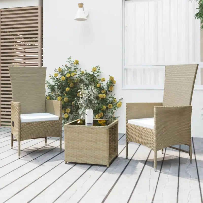 Tuinset met poly rattan en gehard glas in beige materiaal - 2x stoel + tafel - Tuinsets